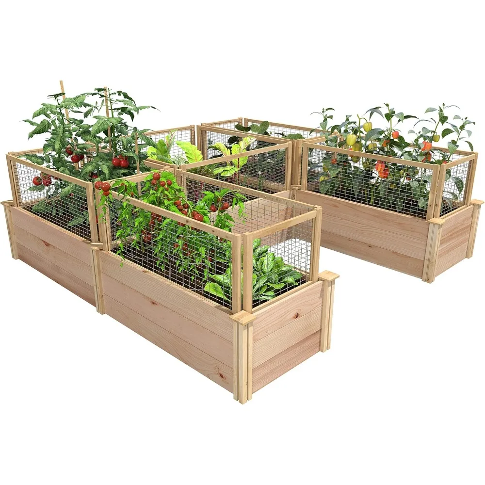 

Fence Premium Cedar Raised Garden Bed with CritterGuard Fence System, 8' x 8' x 16.5" U-Shaped Bed