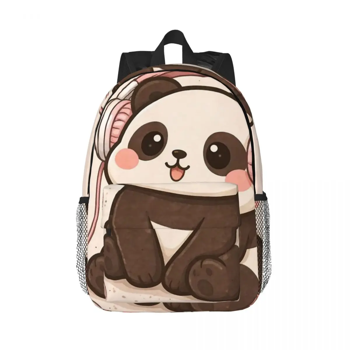 Adorable Panda With Headphones And Music Backpack Daypack Large Capacity Boys Girls BookBag Shoulder Bags for Unisex School Bag