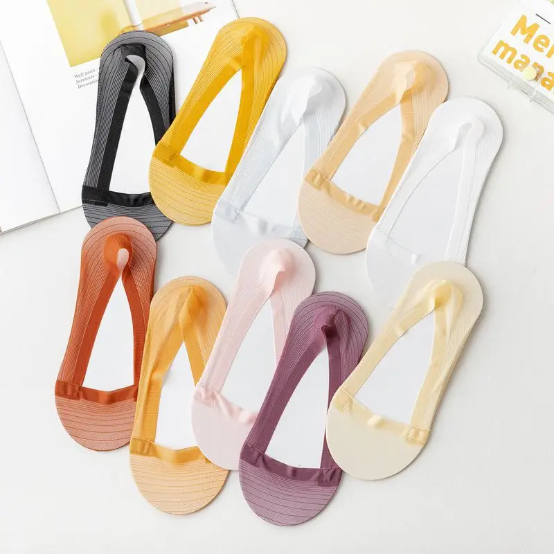 

Ankle Socks for Women Elastic Nylon Breathable Thin Socks Summer Anti-slip Silicone Flower