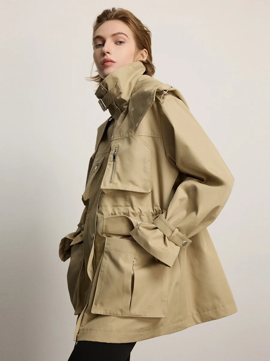 

Faionable American Sle Women's ort Coat Jaet Windbreaker Retro Pullover Zipper Closure Long Sve Hooded Mid-Length ...