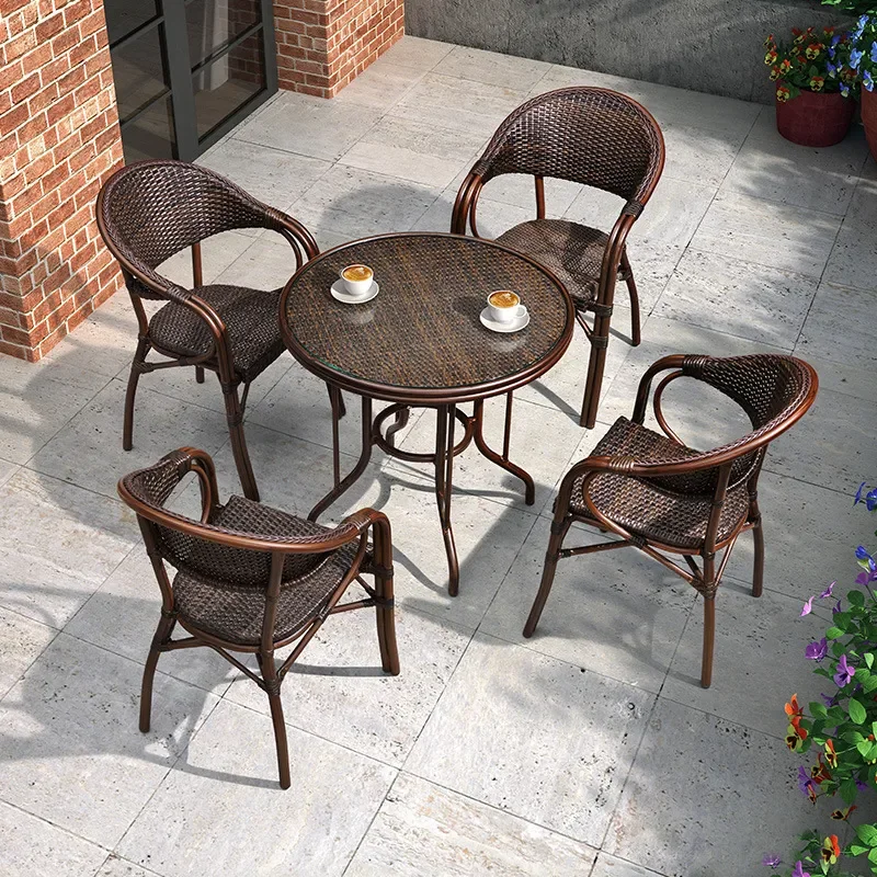Purple Leaf Outdoor Rattan Table and Chair Set Balcony Garden Patio Casual Coffee Tea Table Furniture Combination for