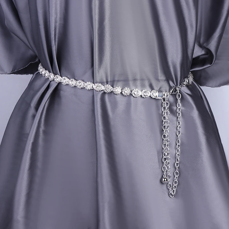 Trendy Luxury Clear Rhinestone Waist Chain Metal Body Chain For Women Dress Shirt Decoration Belts