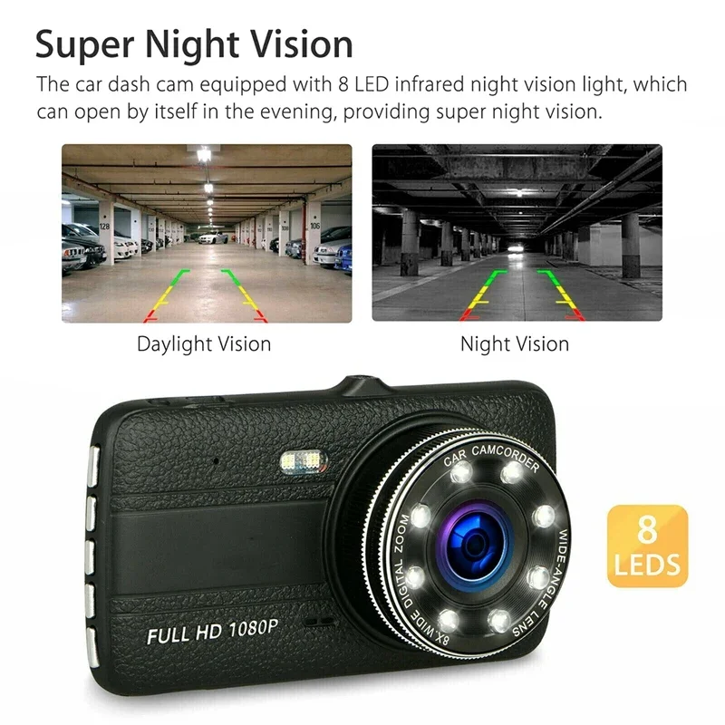 B-M 4 Inch Screen HD 1080P Dash Cam Car DVR Driving Recorder Camera Parking Car Monitor IR Night Vision With Rearview Camera