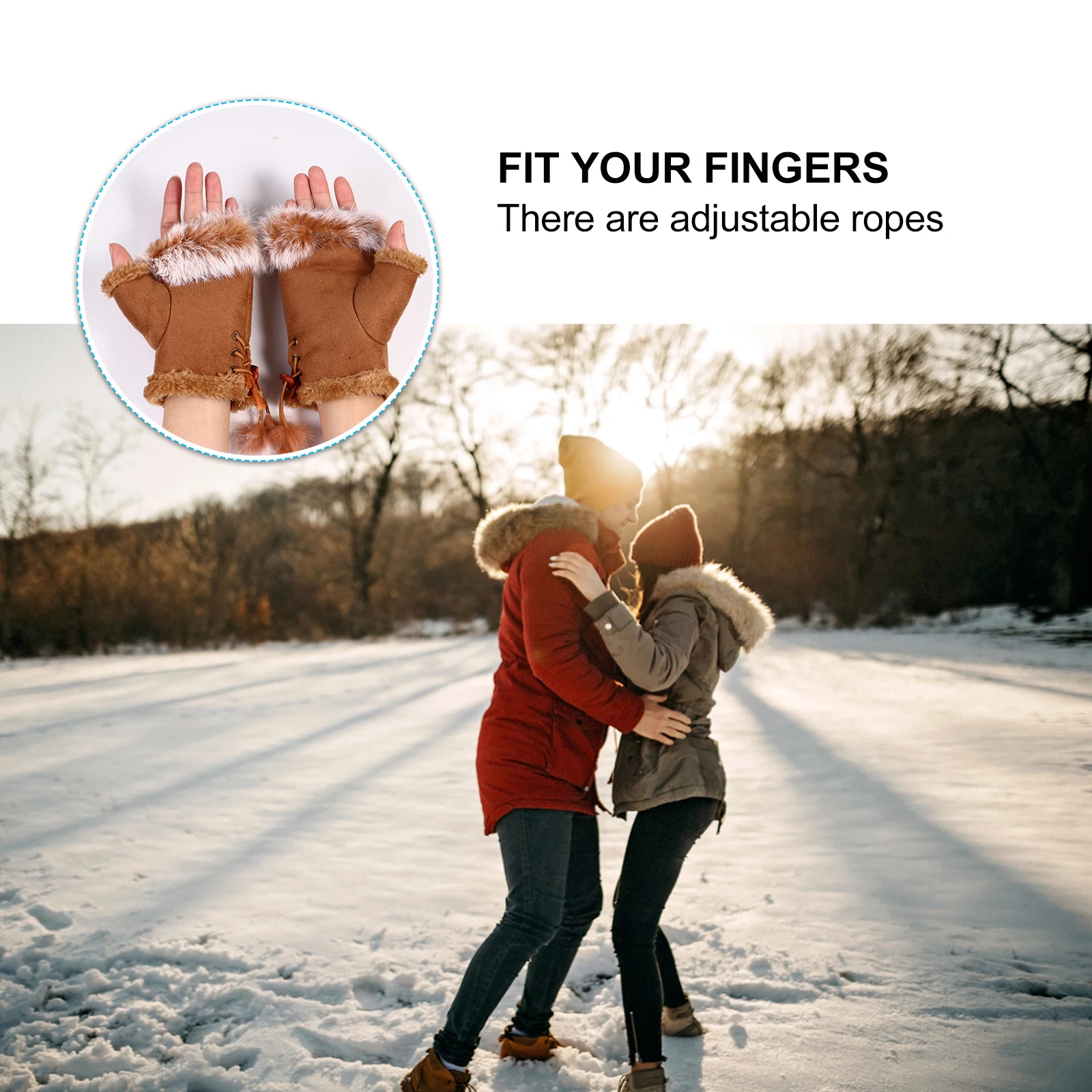 

1 Pair Winter Warm Gloves Women Half Finger Suede Touchscreen Outdoor Cycling Gloves Rabbit Cold Protection Mitts For Hiking