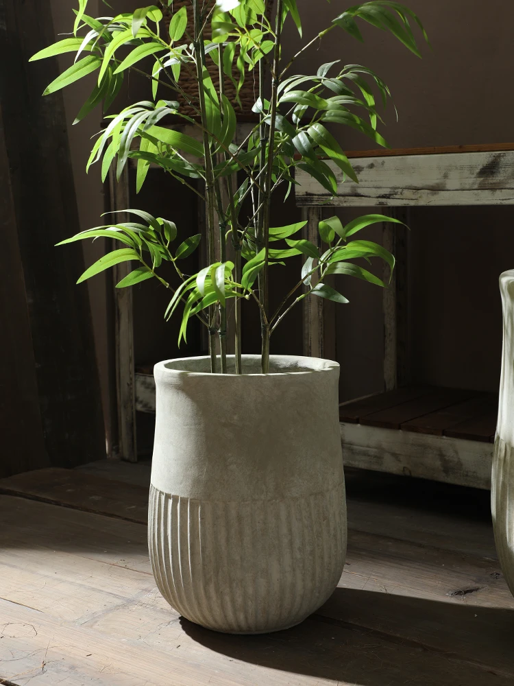 Retro Large Floor Standing Cement Imitation Magnesium Clay Plant Pots Living Room Garden Bonsai Planters Ficus Elata Pots