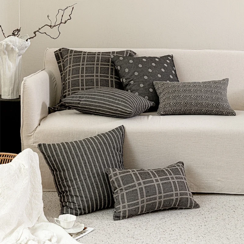 Retro Grey Color Pillows Simple Geometric Cushion Case Modern Square Decorative Pillow Cover For Sofa Chair Home Decorations