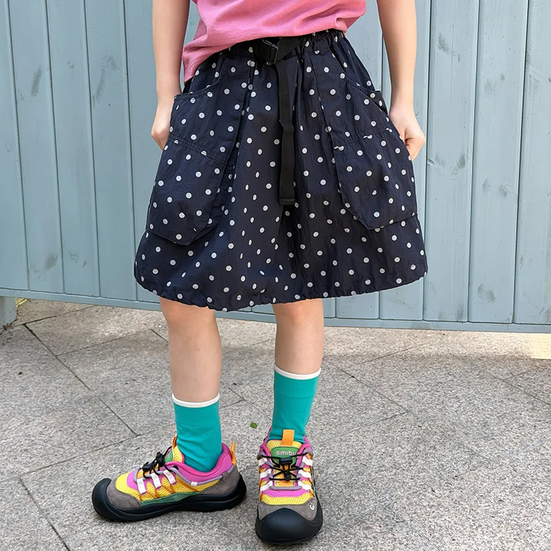 Girls Korean Style Sports Polka Dot Skirt Fashionable and Versatile Polka Dot Pocket Work Pants Summer 2026 New