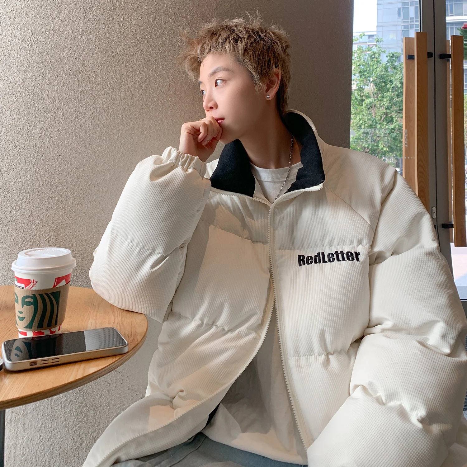 

Men's Thiened down Cotton Jaet Bread Sle Winter Coat American Trendy Brand High-End Feeling Couple Cotton Coat Outerwear