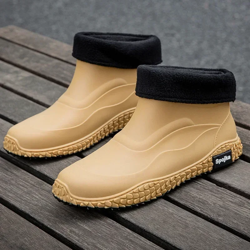 Fashion rain shoes men\'s four seasons work anti-skid kitchen short tub rainboots fishing shoes waterproof