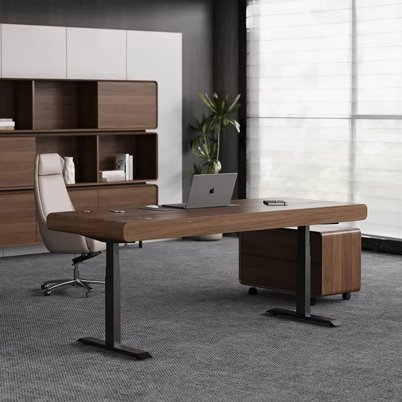 Luxury Walnut Electric Standing Desk Solid Wood Texture Sit Stand Office Table Dual Motor Ergonomic Workstation for Executive