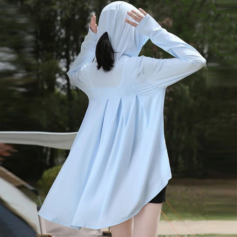 

Front Short And Back Long UV Resistant Hooded Zippe Sunscreen Long Sleeve Top For Women New In Clothes Casual Solid Coat Fashion
