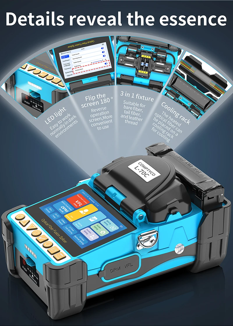 AUA-15F/L-70C Mini Fiber Optic Fusion Splicer Touch Screen 6 Motors SM/MM Optica