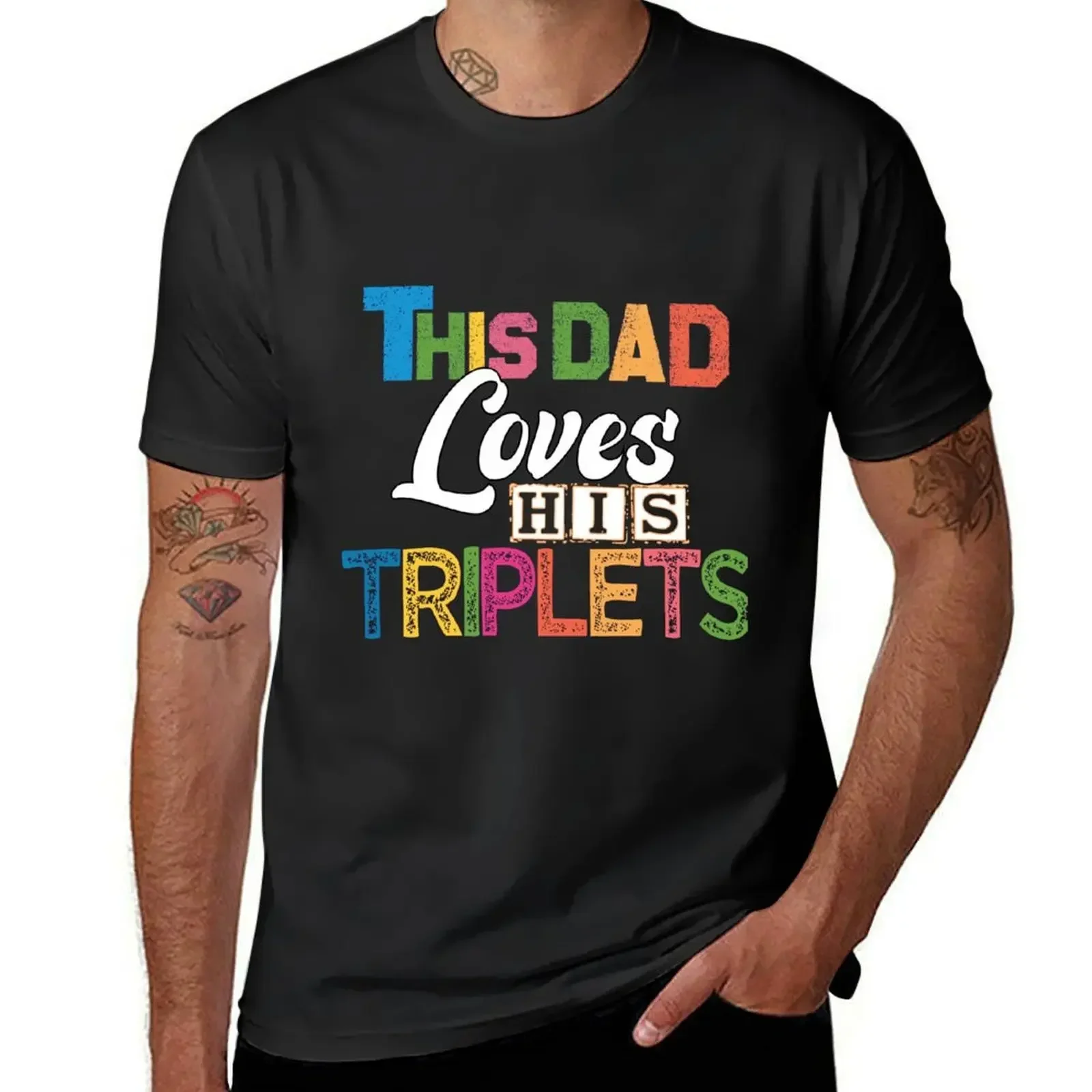 This dad loves his triplets cute printed top casual fashion is a Kawaii short-sleeved crew neck T-shirt for summer everyday wear