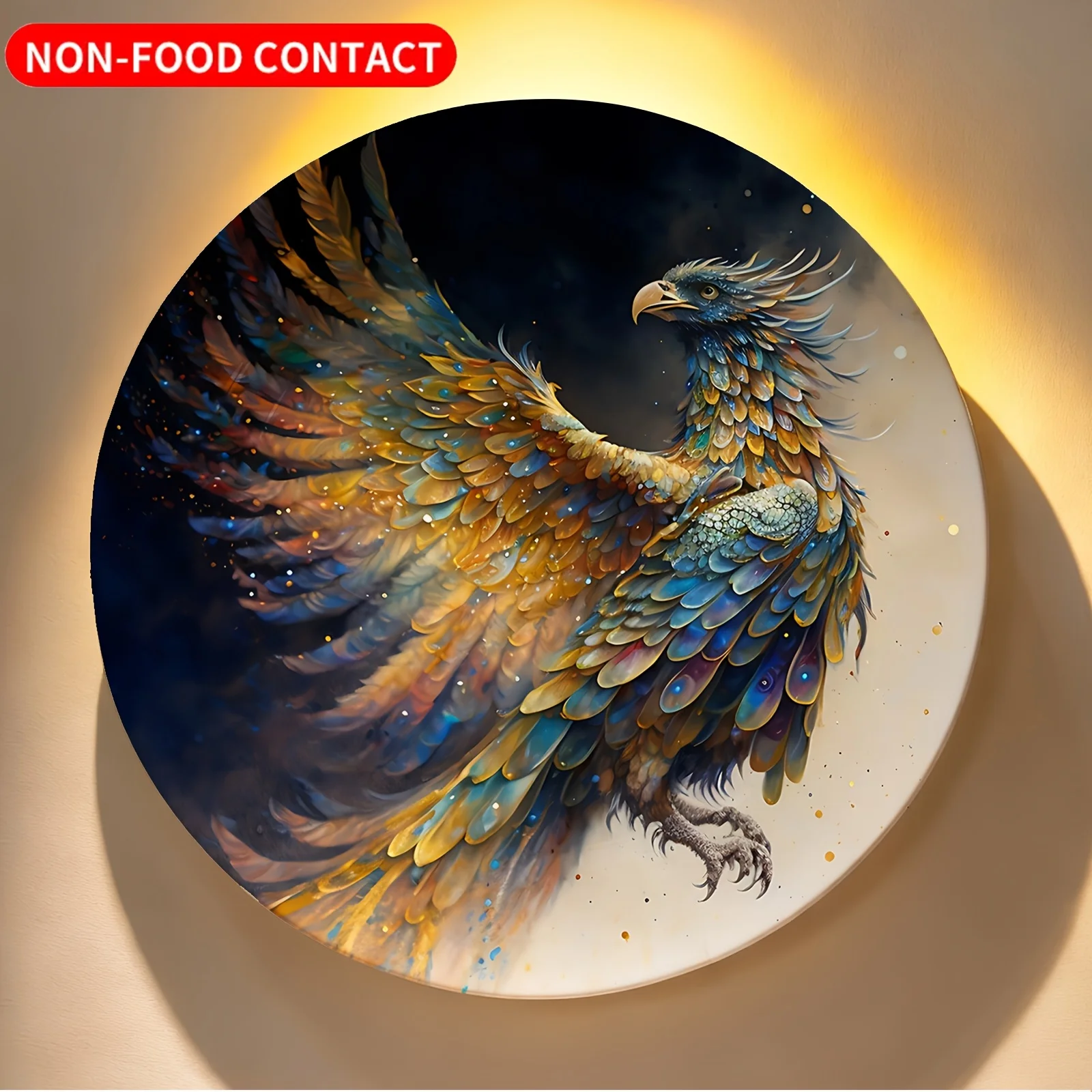 1 Art Tray, Decorative Plate (Not for Food Contact), Art Dish Printed with a Fantasy Pattern of a Dazzling Mythical Bird
