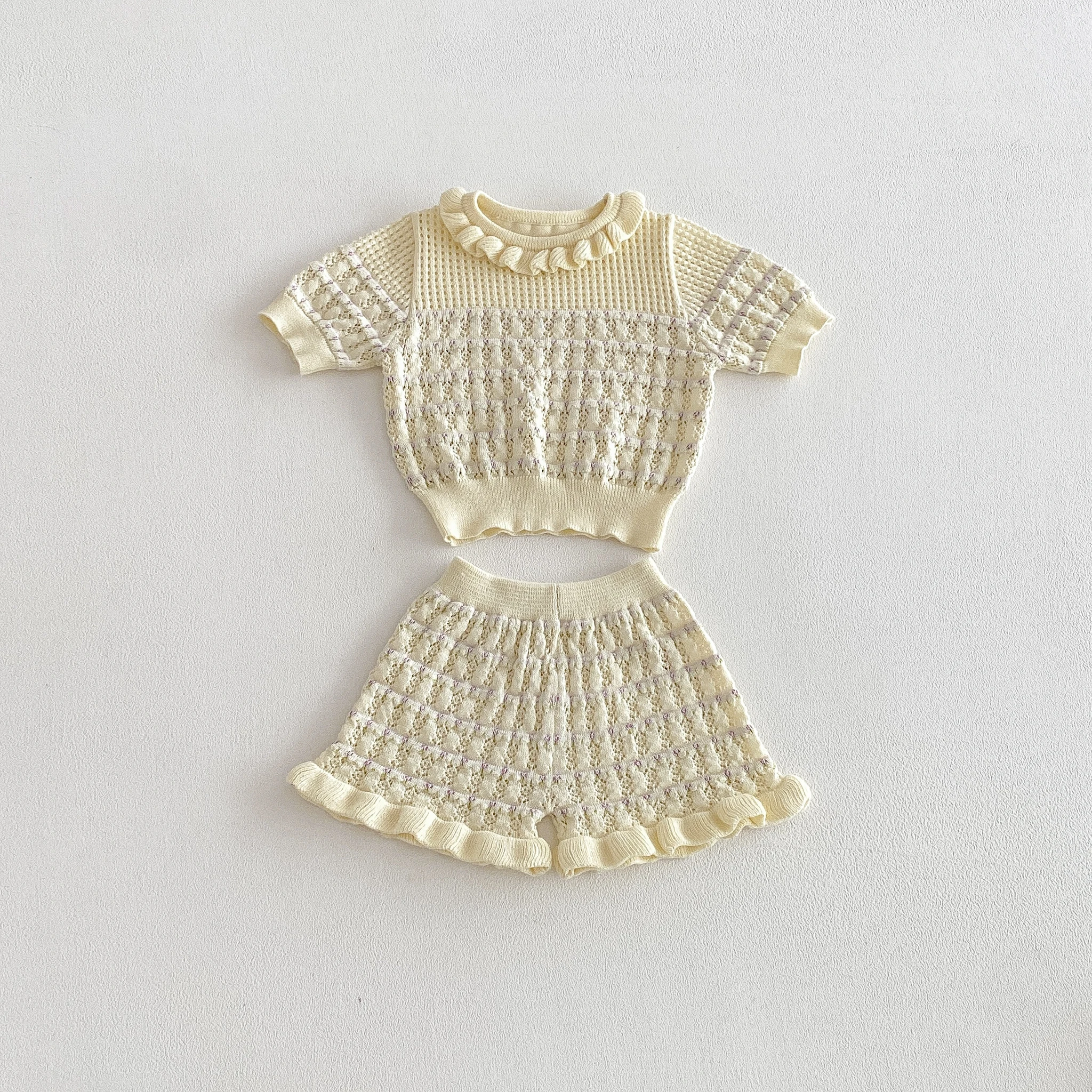 Ensemble décontracté léger et respirant en tricot à manches courtes pour filles, collection été 2026