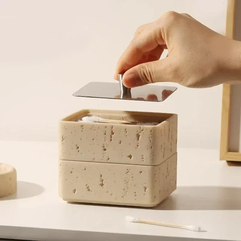 

1pc Double Layer Stone Jewelry Storage Container, Natural Stone, 2-in-1 Box, Storage Decoration, Bathroom Storage Container