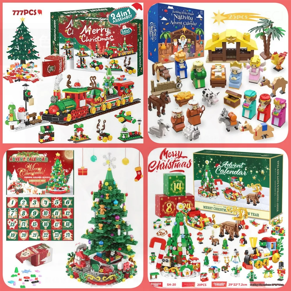 New 2025 Christmas Tree Building Blocks Set - DIY Countdown Calendar Blind Box Toy for Children Plastic ABS Colorful Educational