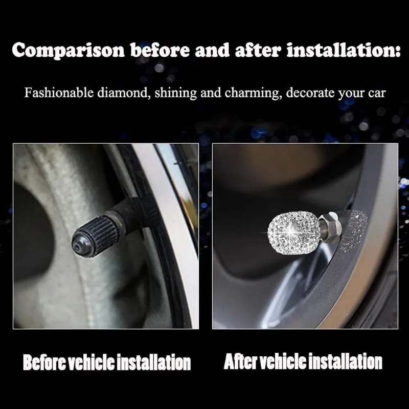 4Pcs Rhinestone Car Tire Valve Caps Diamond Inlay Bling Bling Car Wheel Valve Cover Decoration Dustproof Cap Auto Accessories