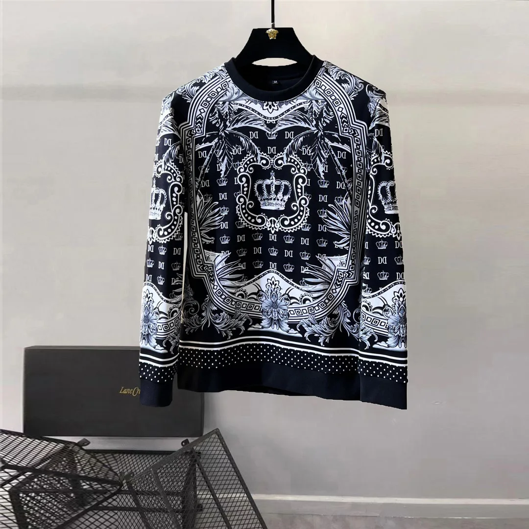 Europe and the United States men's 2023 winter new Long sleeve round neck palace vintage print Fashion hoodie