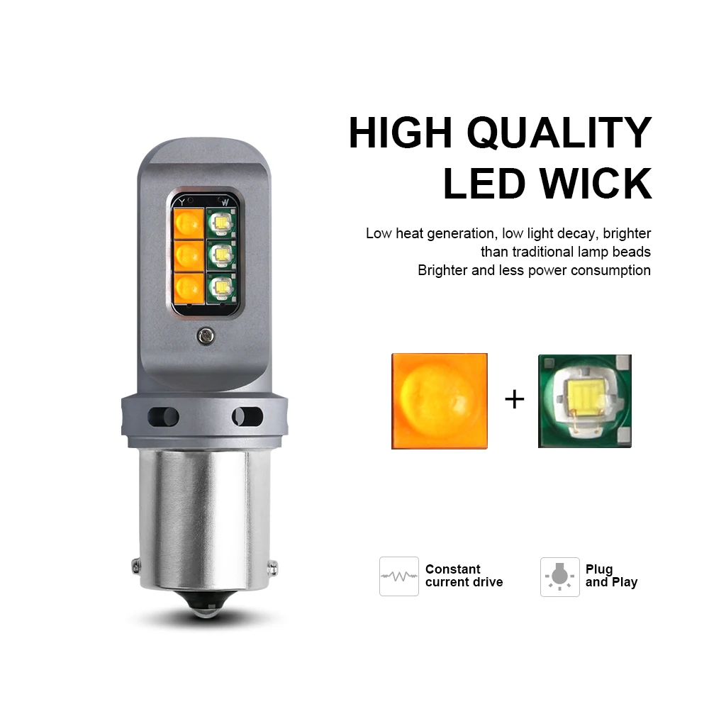 2X 1156 BA15S P21W BAU15S PY21W Canbus 오류 없음 자동차 LED 조명 7440 W21W T20 DRL 방향 지시등 듀얼 모드 스위치 백 듀얼 컬러