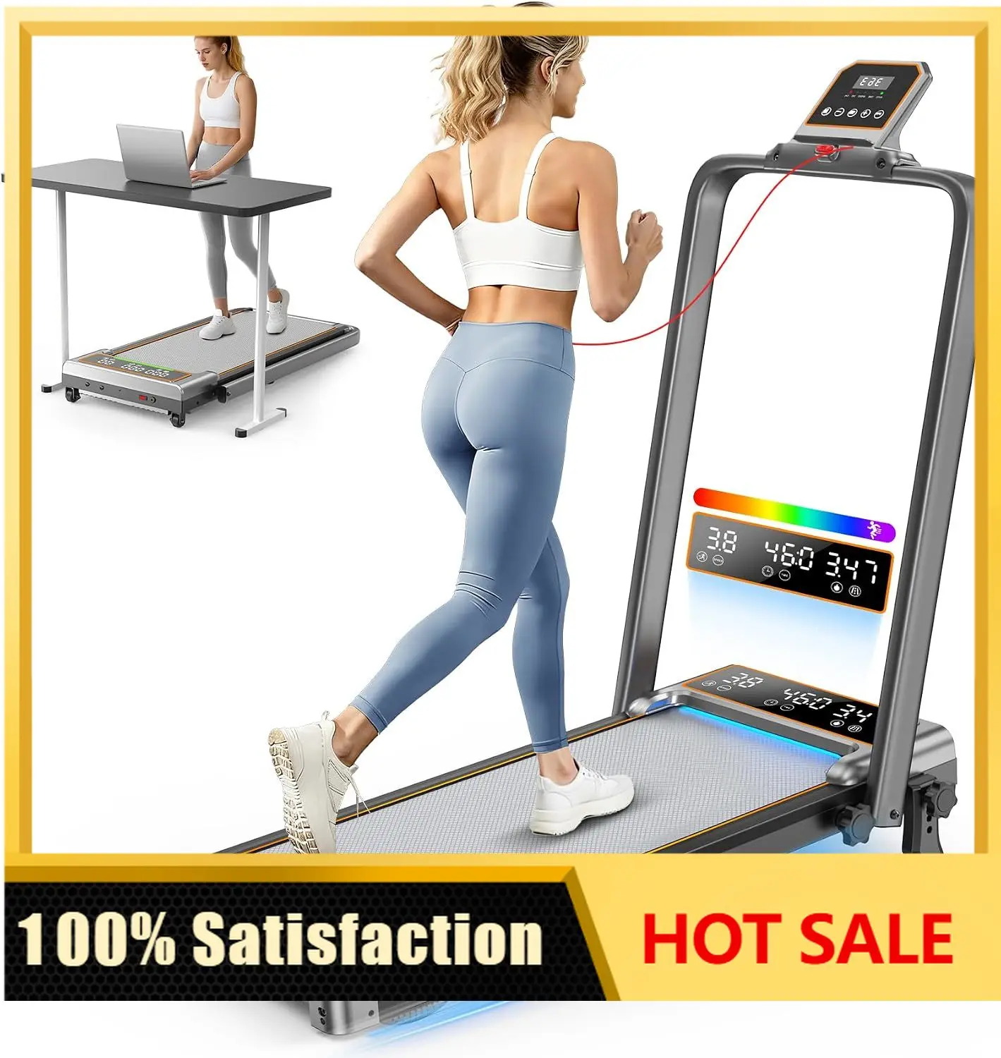 Walking Pad Treadmill with 15% Incline/Handle Bar/2 Screen Display, 3.5HP Foldable Walking Pad Treadmill, Portable Treadmills fo