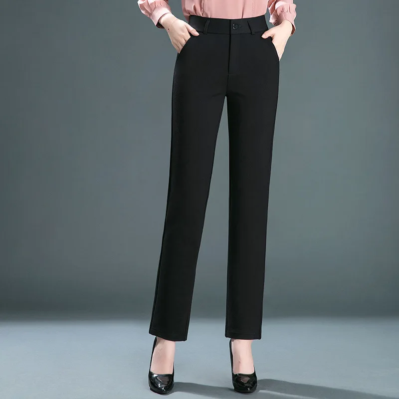 Stretch High Waist Trousers Women\'s Fashion Casual Pants Black Khaki Navy Blue Slacks Women Pantalones