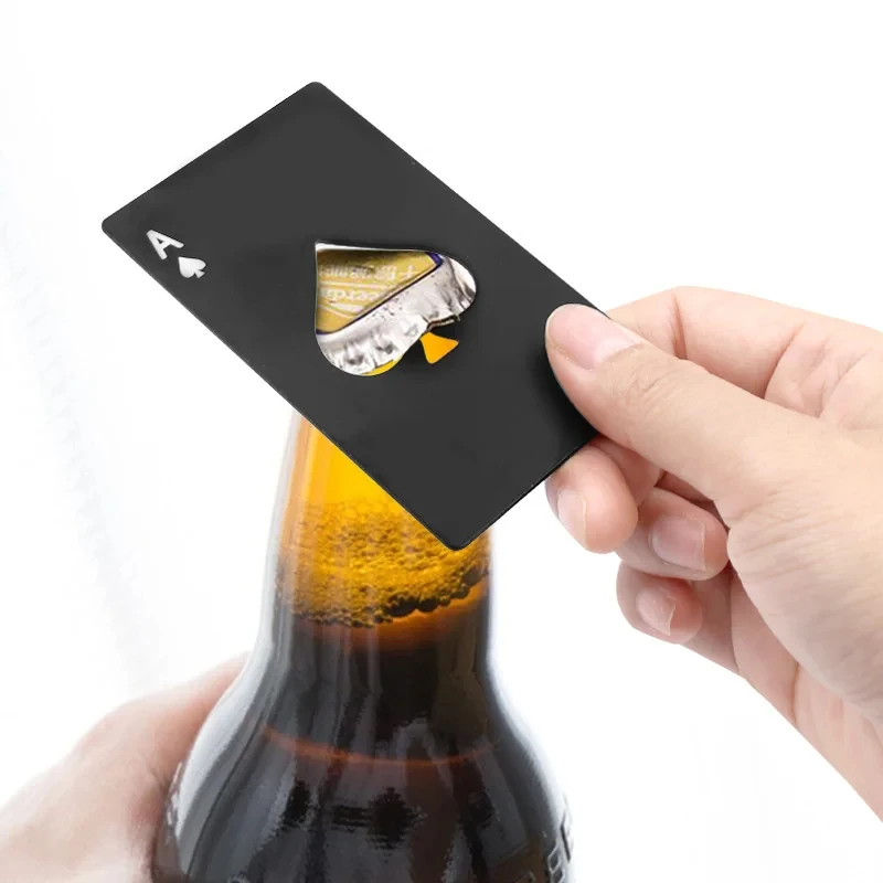 1/3Pcs Beer Bottle Picker Opener Creative Pocket Poker Metal Credit Card Bottle Opener Black Peach A Stainless Steel image 3