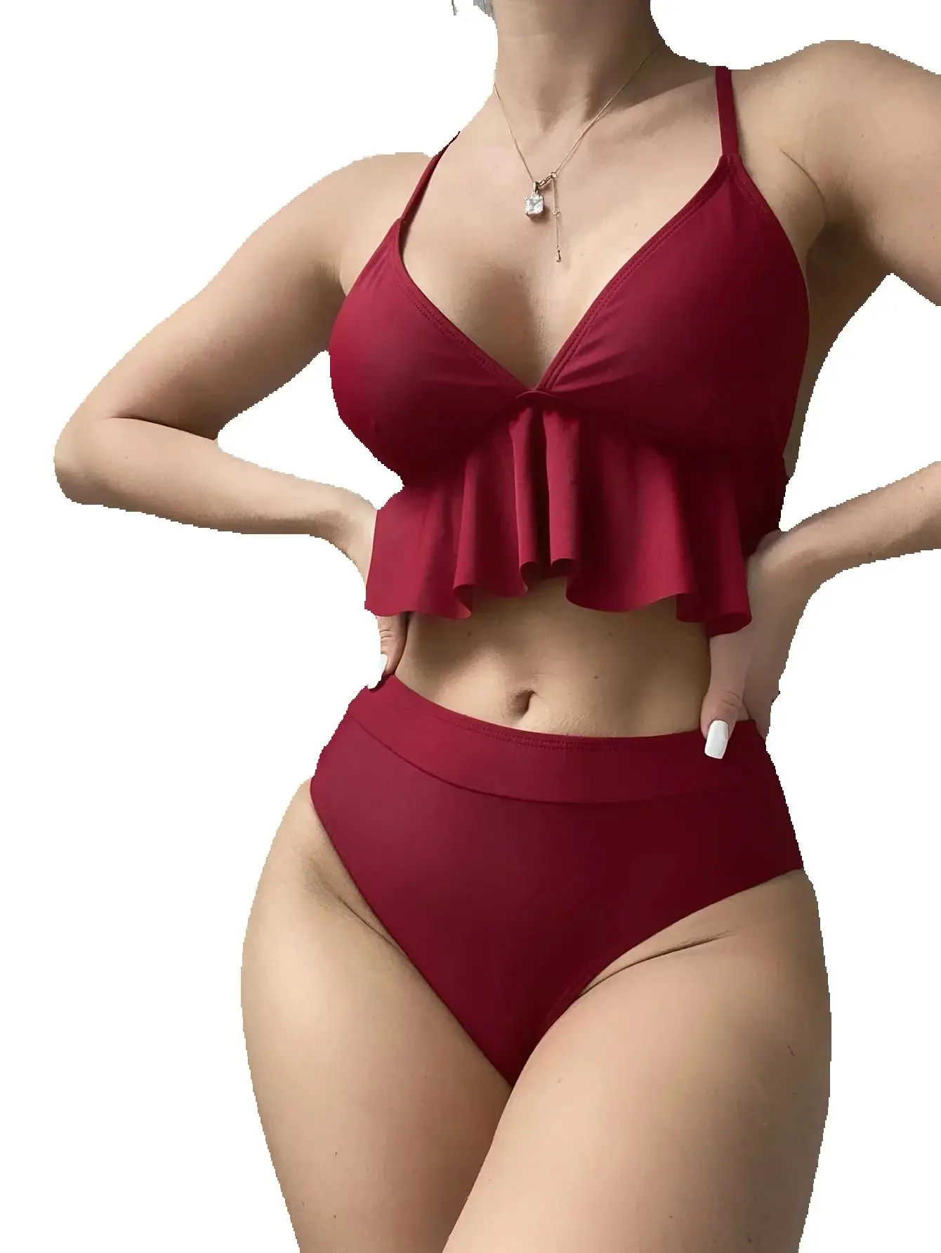 Biquíni sólido 2025 mulher duas peças plissado maiô sexy triângulo com decote em v maiô de cintura alta sem costas beachwear