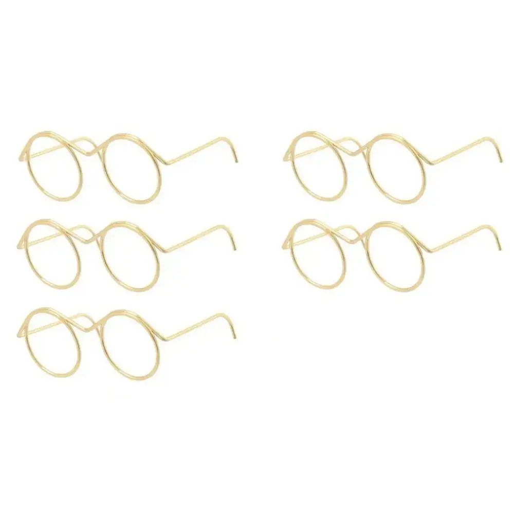 

5PCS Black Frame Miniature Doll Eyewear Miniature Round Frame Frame Lensless Miniature Eyewear Toys Decoration Metal