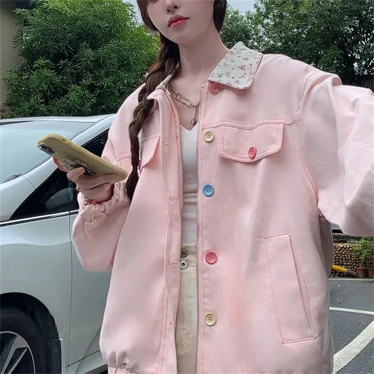 2025 ใหม่สาวหวานฤดูใบไม้ผลิและฤดูใบไม้ร่วงบางสีทึบเสื้อลําลอง Dressing คอลเลกชันแนวโน้มแฟชั่นอเนกประสงค์ลมขี้เกียจ