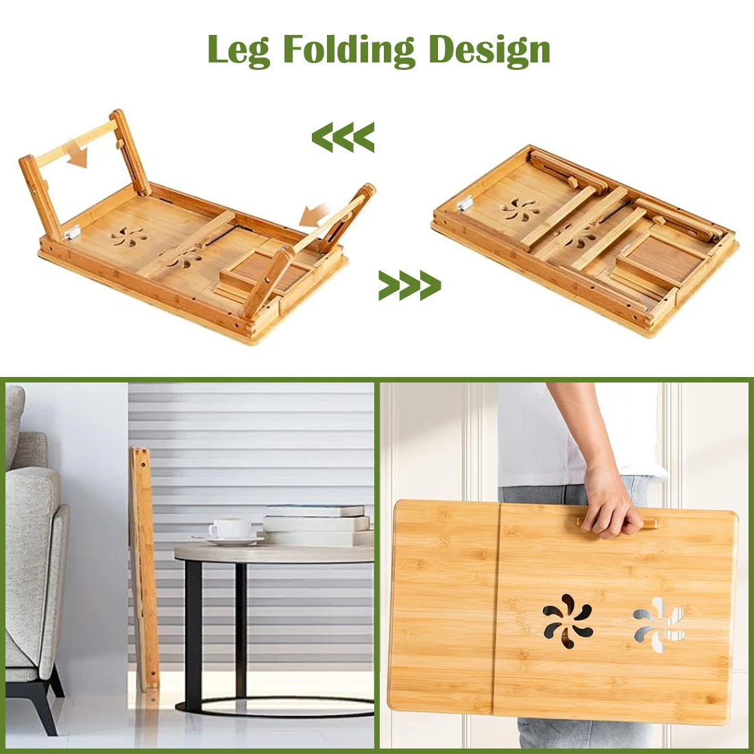 مكتب كمبيوتر محمول خشبي قابل للطي، طاولة طالب مدمجة، طاولة قراءة بجانب السرير موفرة للمساحة، متعددة الوظائف #1