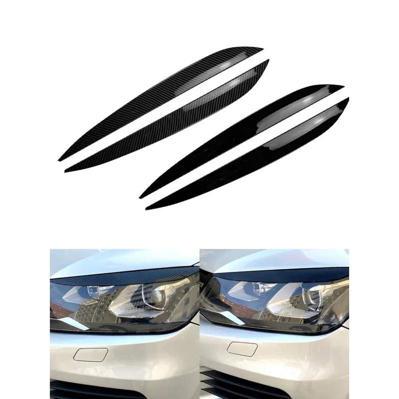 2PCs front headlight eyelid cover trim for VW Toureg 2010 2011 2012 2013 2014 2015 2016 2017 2018 ABS plastic carbon fiber