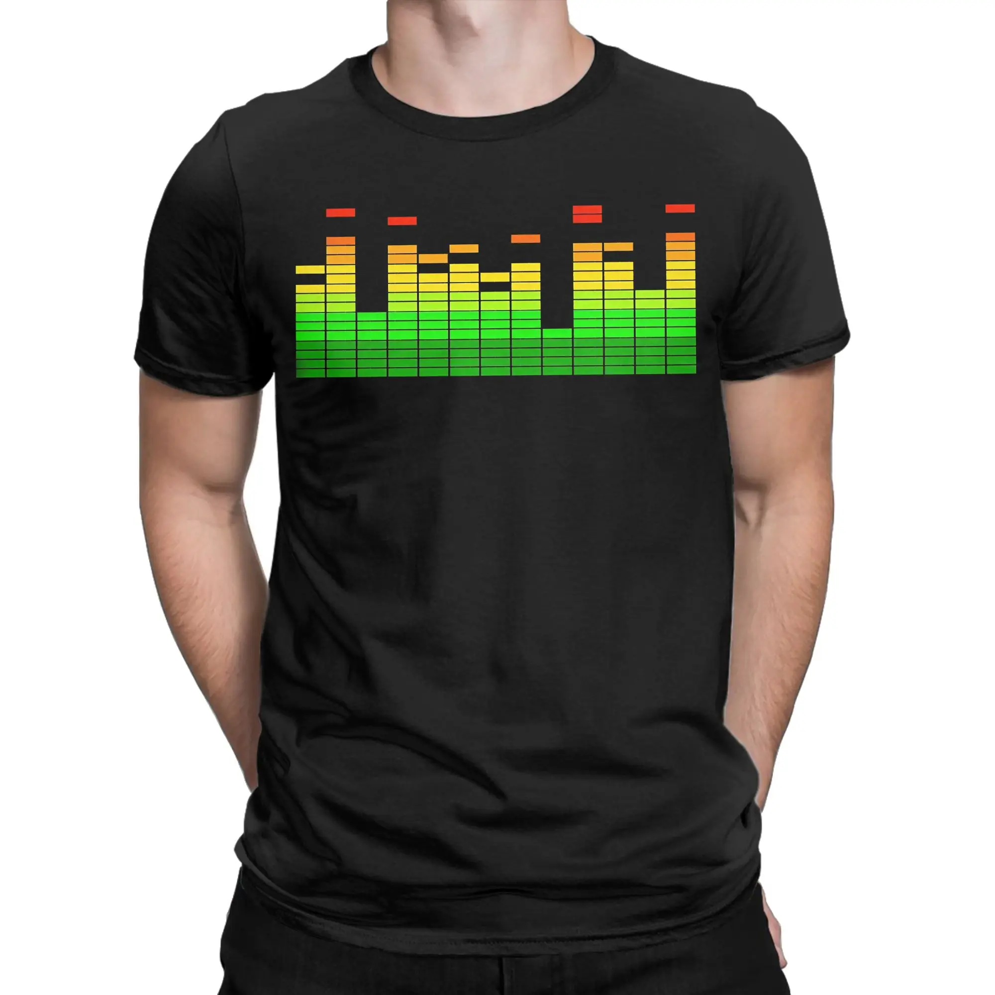 Funny DJ Music Beat Equalizer T-Shirts for Men Crew Neck Cotton T Shirts  Short Sleeve Tee Shirt Graphic Clothes