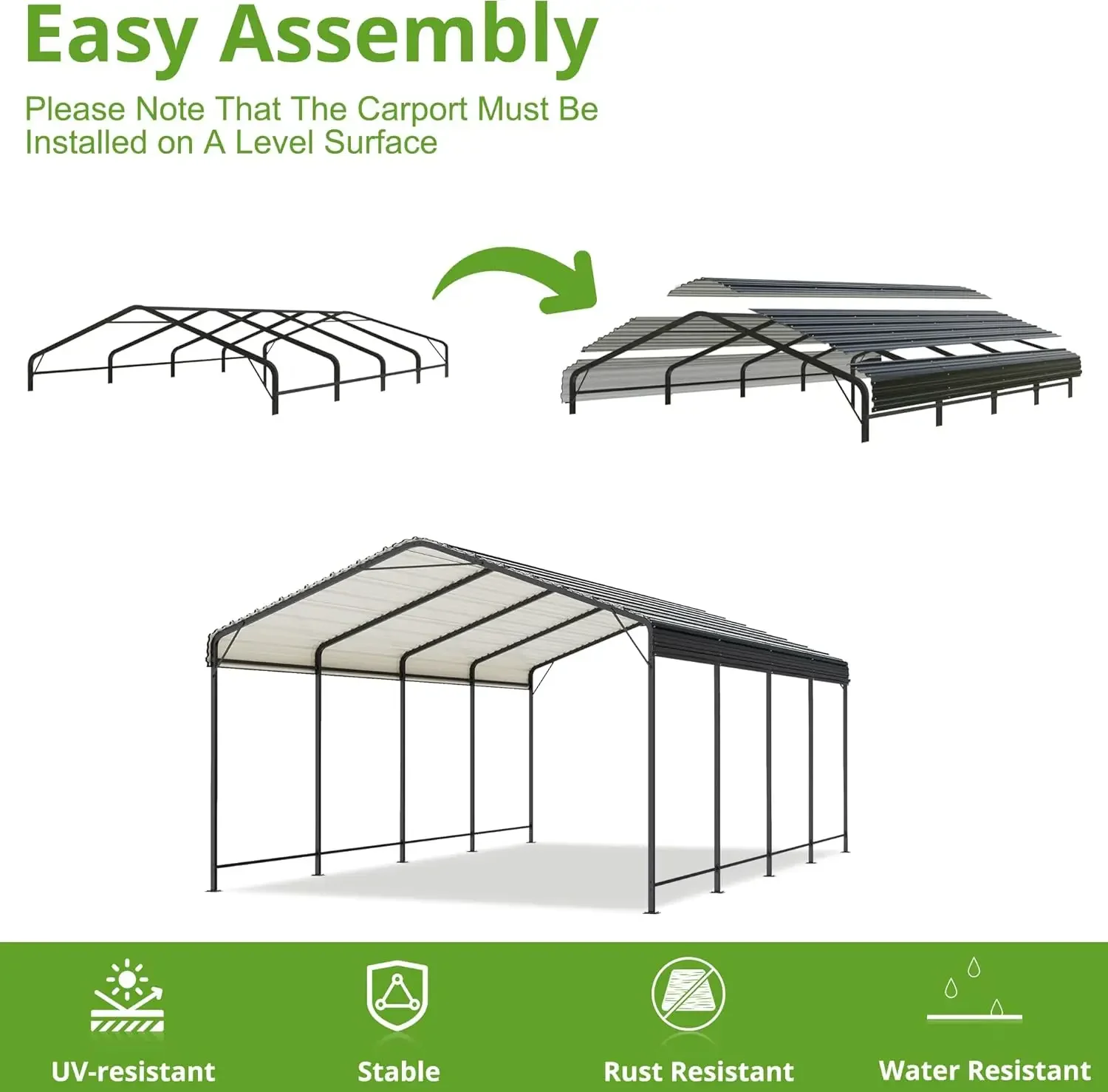 10x15 metalen carport carports met verbeterde basis Heavy Duty garage buiten gegalvaniseerde autoruilplaats voor auto, boten en vrachtwagens