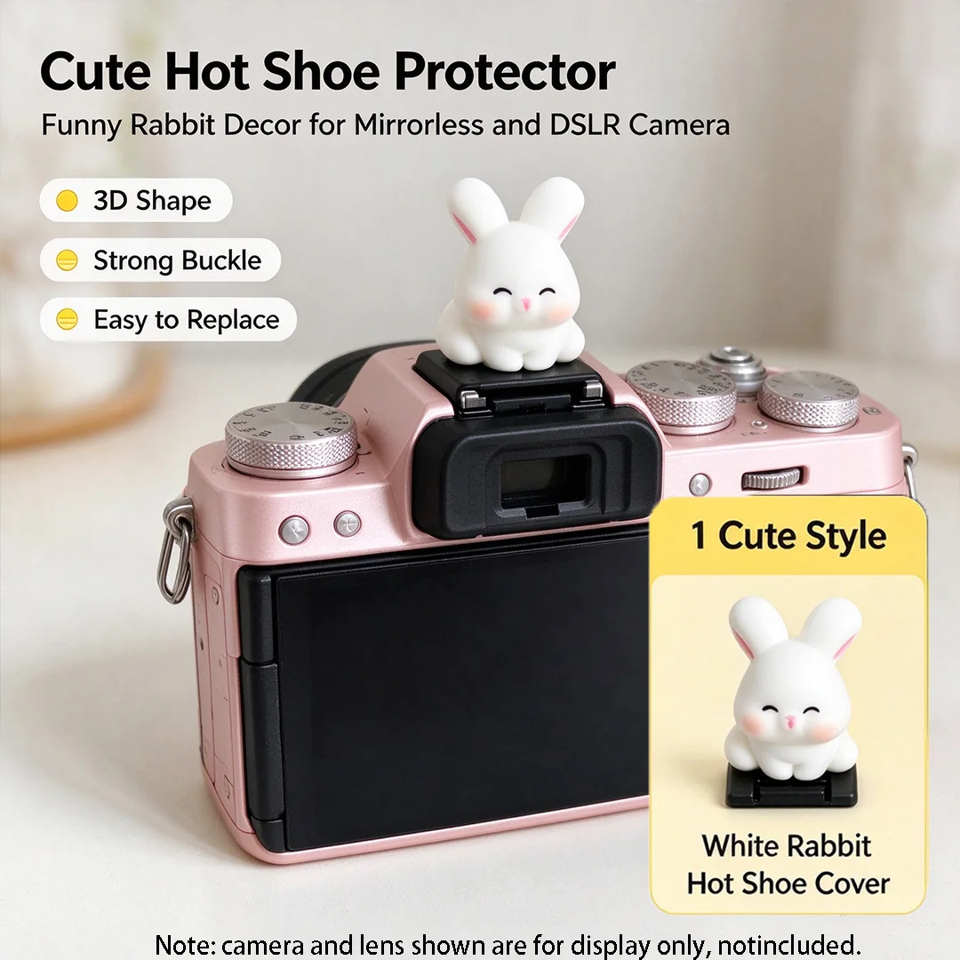 Cute Rabbit Hot Shoe Cover, 3D Camera Shoe Cap for Fujifilm X100V XT5 Cameras