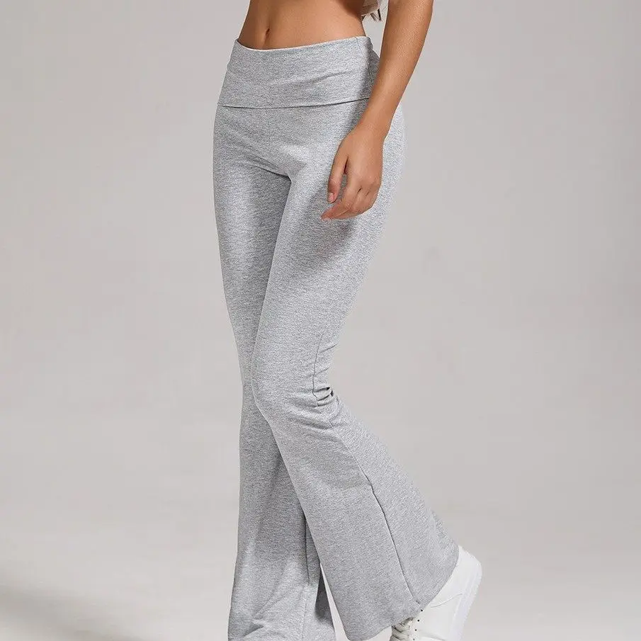 Fitn اليوغا السراويل الطويلة المرأة منخفضة الخصر جرس بوت السراويل الرياضية غير رسمية الوجه الخصر مايكرو مضيئة قاعدة طبقة السراويل