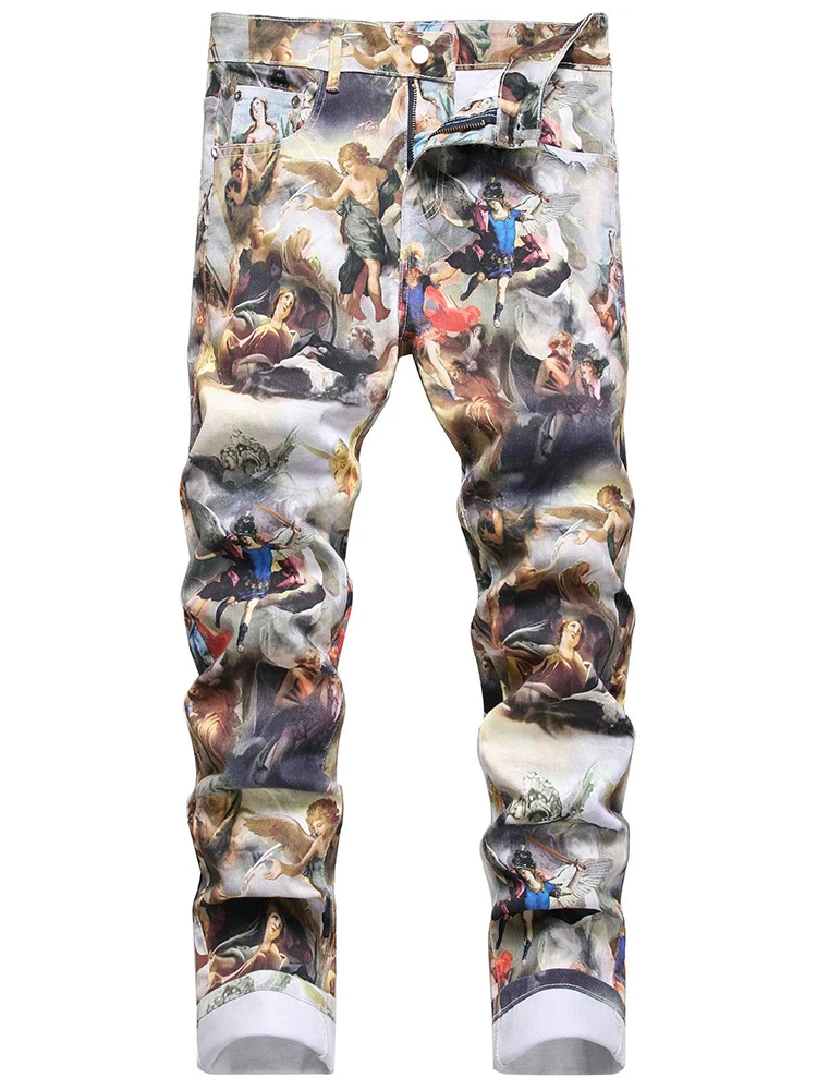 

Men's fiti Print Straight Leg Jeans Faionable Casual Cotton Blend Fabric mid Waist Digital Printing Comfortable Fit