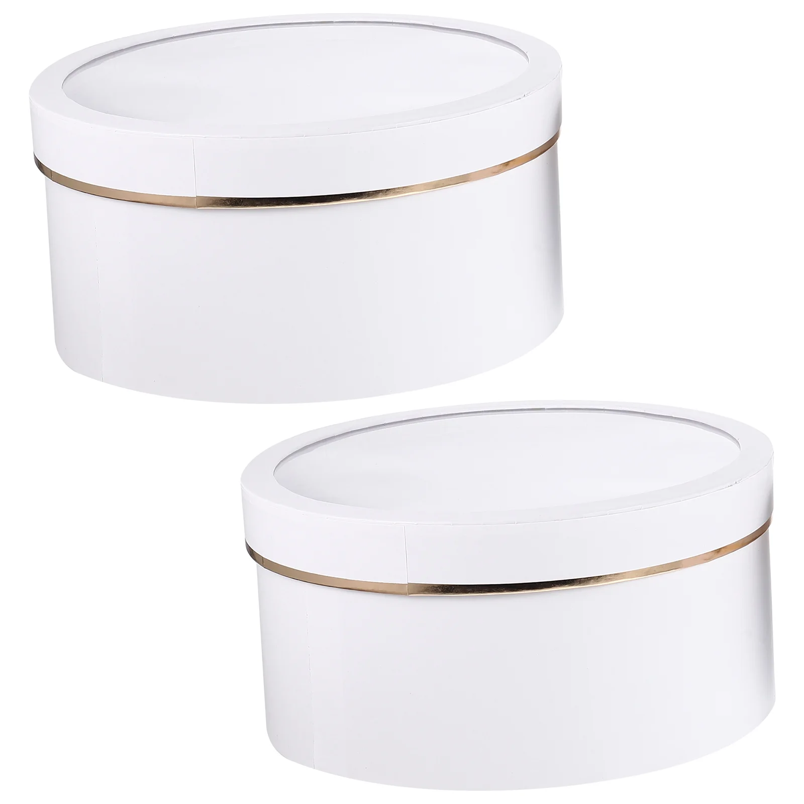 

2 Pcs PVC Flower Gift Box White Circular Window Design Floral Boxes for Valentine Arrangements Flowers Favor Packaging Elegant