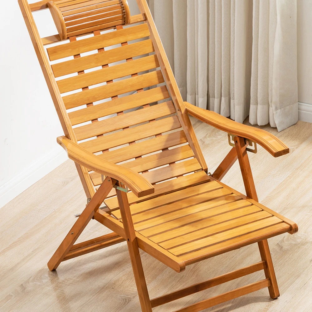 

Wooden Horse Recliner Folding Chair Lunch Break Balcony Home Leisure Nap Bamboo Chair Lazy Backrest Dormitory Office