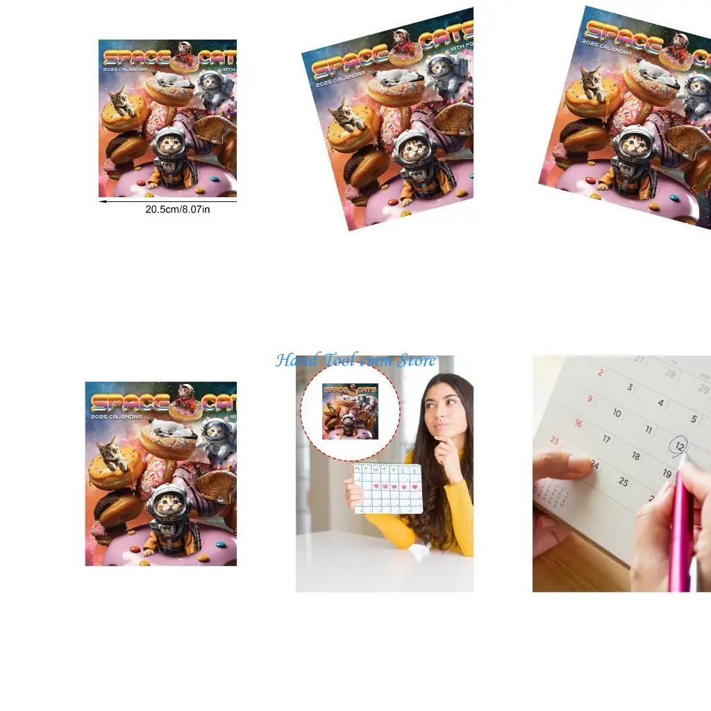 

H37F 2026 Space & Dessert Cats Wallendar для дома, офиса, класса и подарок (1 книга)