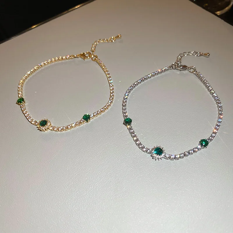 Fashion Minimalist Green Crystal Exquisite Jewelry Bracelet for Women Personalized New Stainless Steel Cuff Bracelet Wholesale