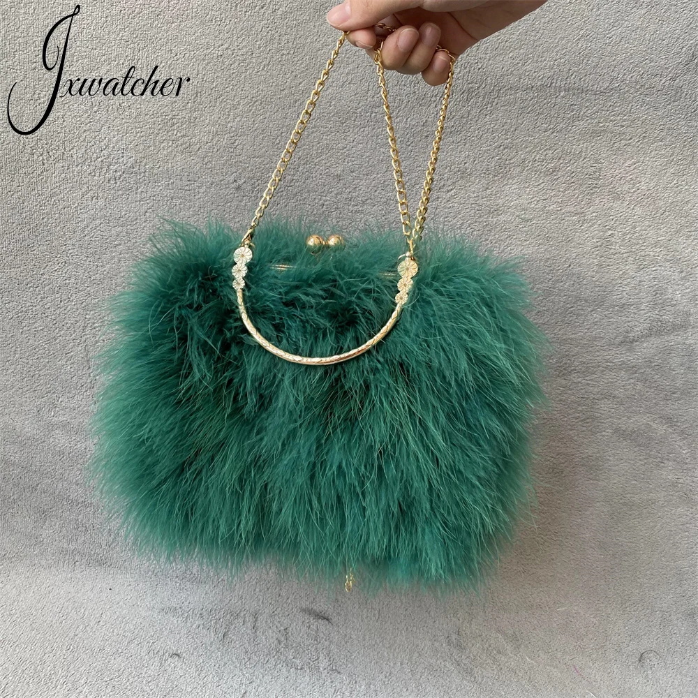 

Jxwatcher Luxury Ostrich Feather Party Evening Dress Clutch Bag For Women Fashion Wedding Handbag Chain Shoulder Bags Purses