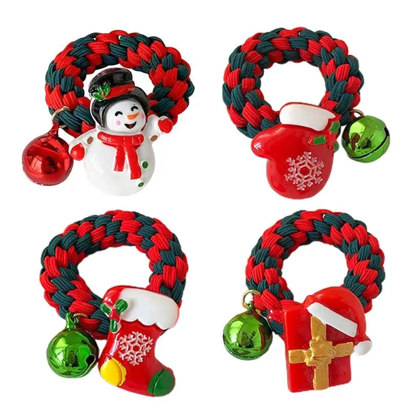 4Pcs Christmas Tree Cartoon Headwear Kids Cartoon Elastic Hair Bands Ponytail Children Rope Girls Accessories Baby Headdress