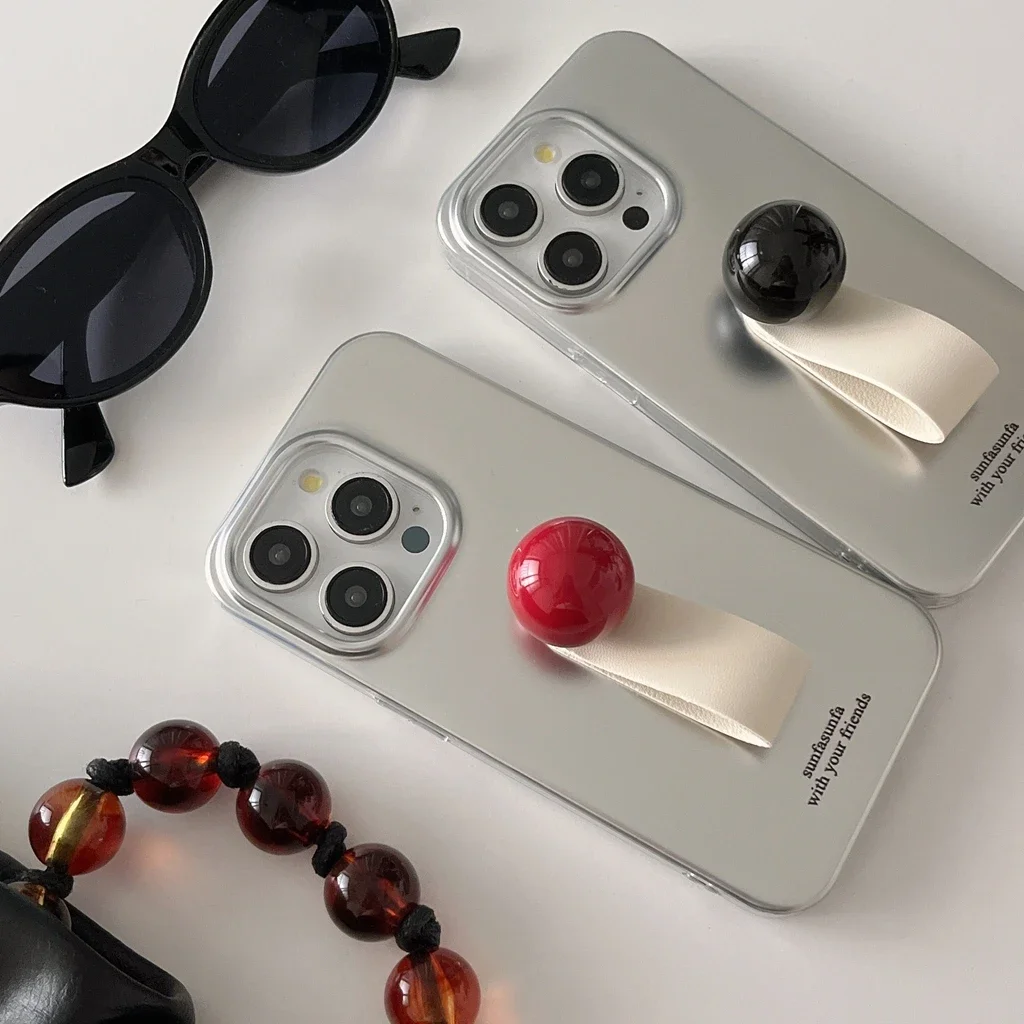 

Silvery Plating Color Bead Ring Buckle With Holder Shockproof Protective Phone Cover Case For iPhone 16 15 14 13 Pro Max