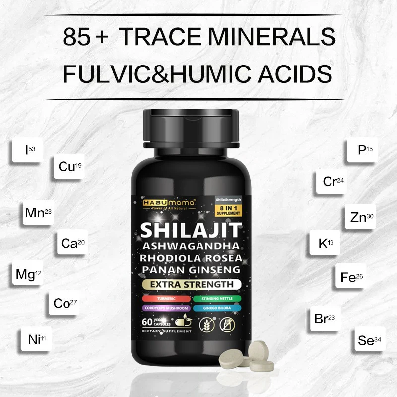 100% High Purity Shilajit Mineral Supplements, Eight natural ingredients, Ashwagandha,Ginseng, Turmeric