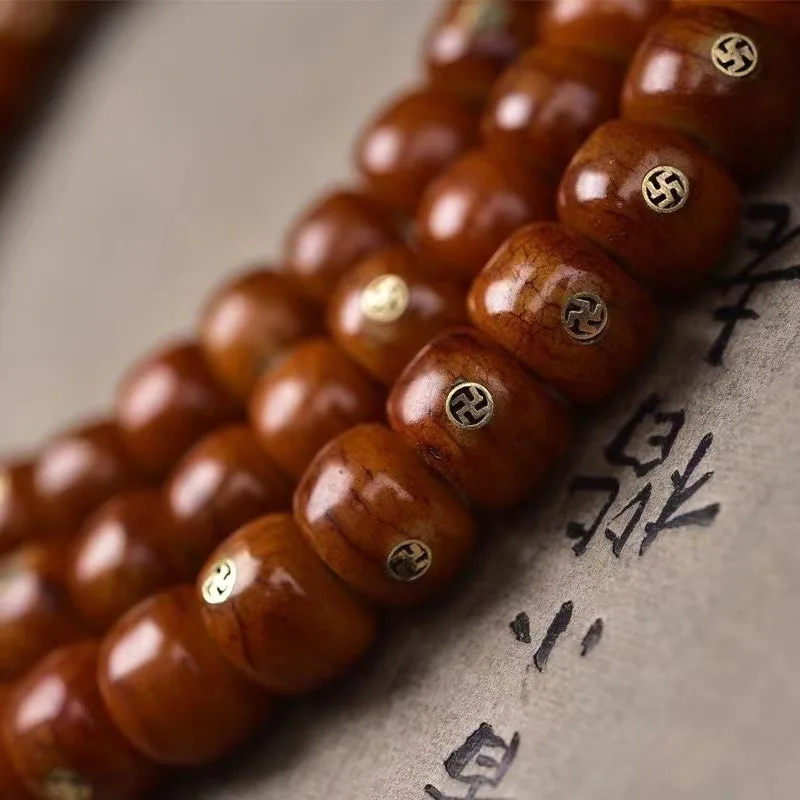 Tibetan Backflow Old Materials Inlaid Ten Thousand Words Yak Bone 108 Beads Crafts Bracelet Ornament