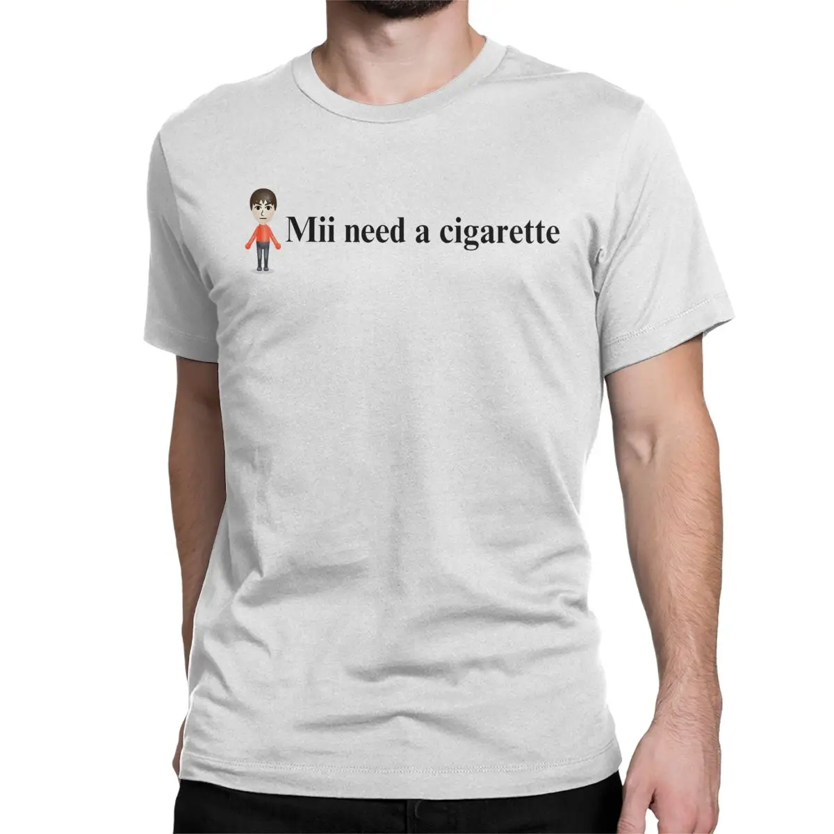 Mii Need A Cigarette T Shirts Men Women's Pure Cotton Vintage T-Shirt Round Collar Mii Brawler Tee Shirt Short Sleeve Clothing