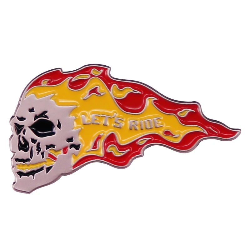 Let's ride enamel pin Backpack Collar Pins Hat Jewelry accessories Galloping Flaming Skull brooch biker badges