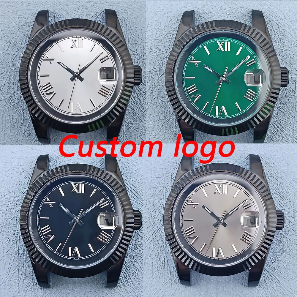 39mm NH35 NH36 Black watch case suitable for NH35 movement mounting 316L stainless steel sapphire glass 100m waterproof