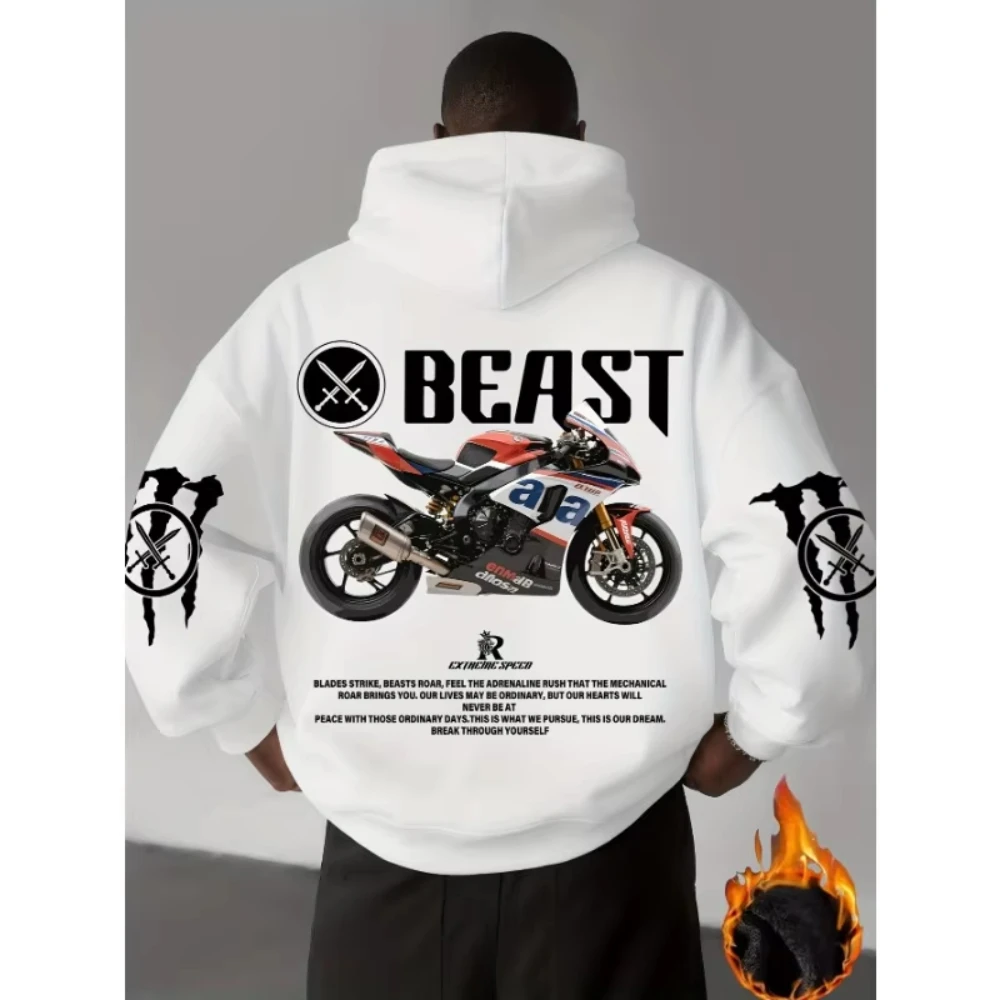 2026 Oversized hoodie Men Women Motorcycle Graphic Pullover Extreme Speed Racing Streetwear Warm Fleece Hooded Sweatshirt